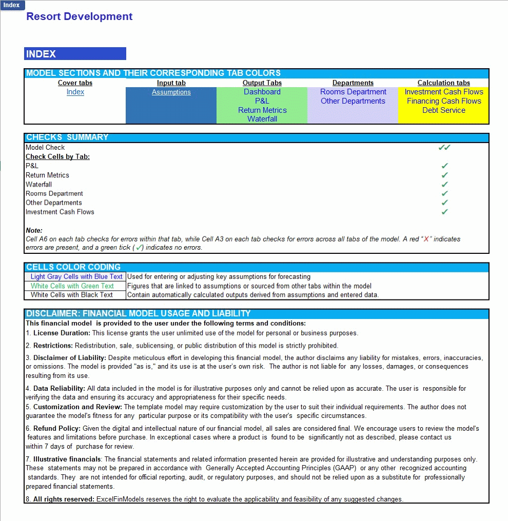Resort Development Financial Model (Excel template (XLSX)) Preview Image