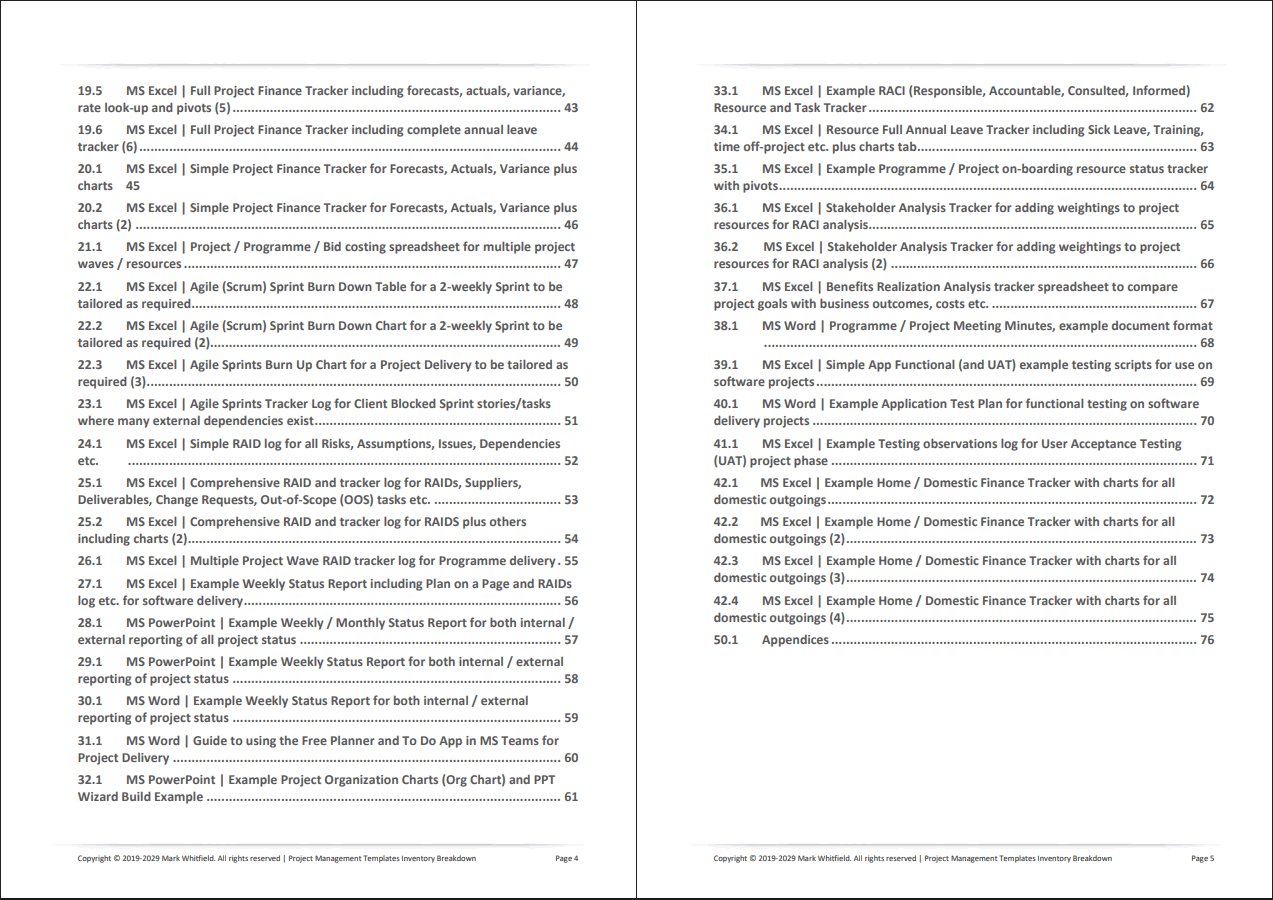 130+ Project Management Templates for both Waterfall & Agile (78-page PDF document) Preview Image