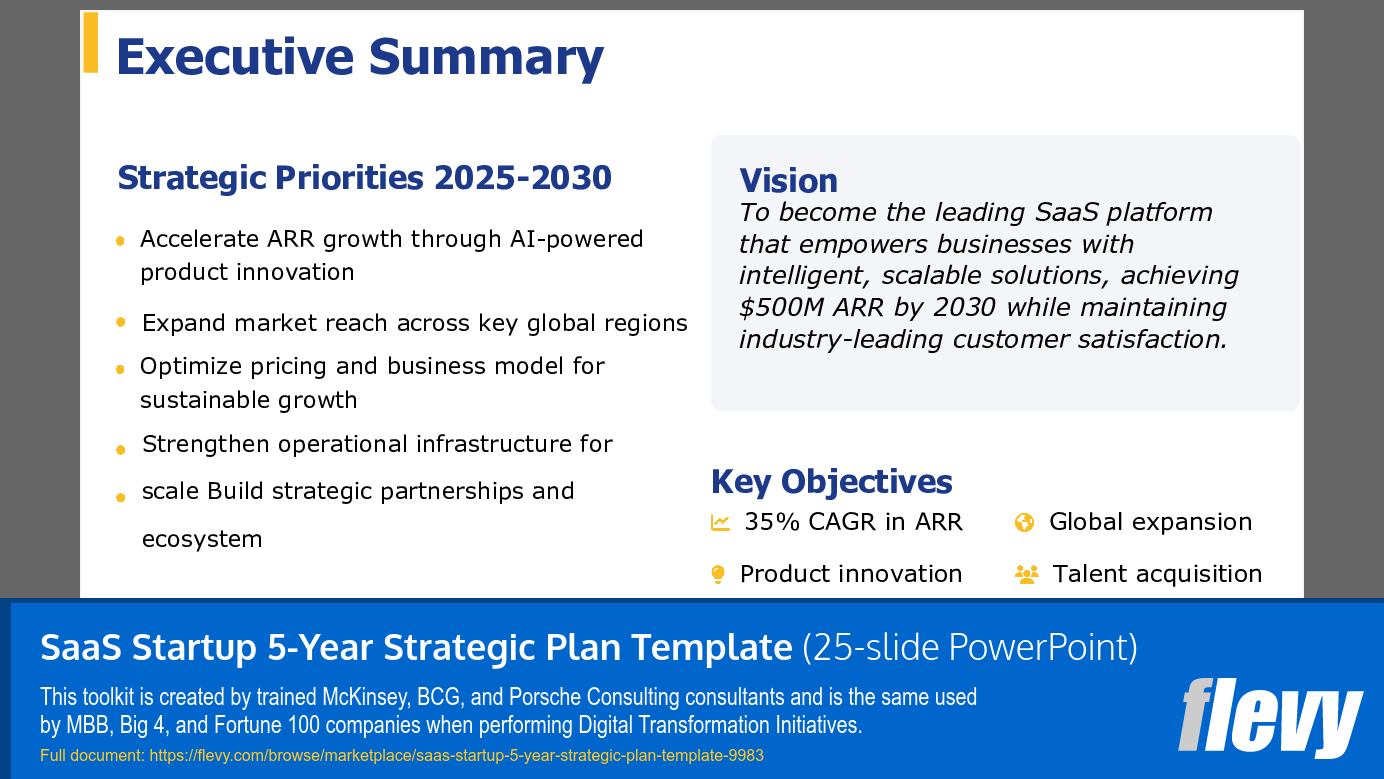SaaS Startup 5-Year Strategic Plan Template (25-slide PPT PowerPoint presentation slide deck (PPTX)) Preview Image