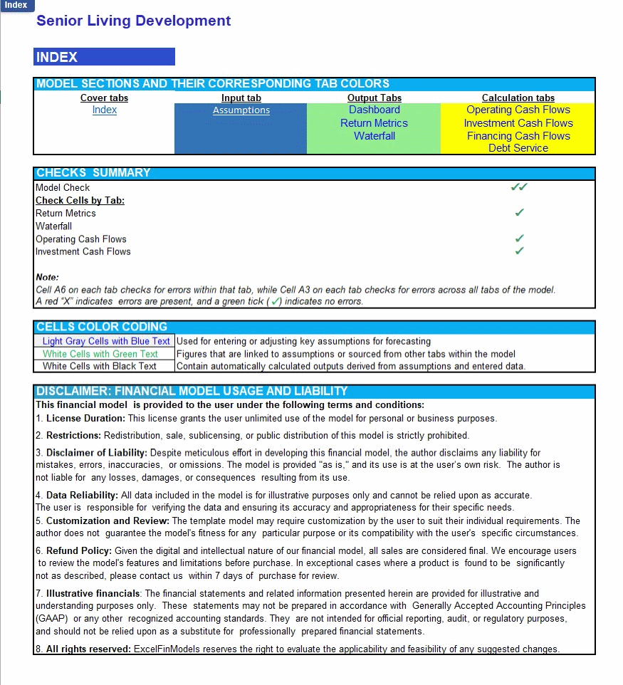 Senior Living Development Financial Model (Excel template (XLSX)) Preview Image