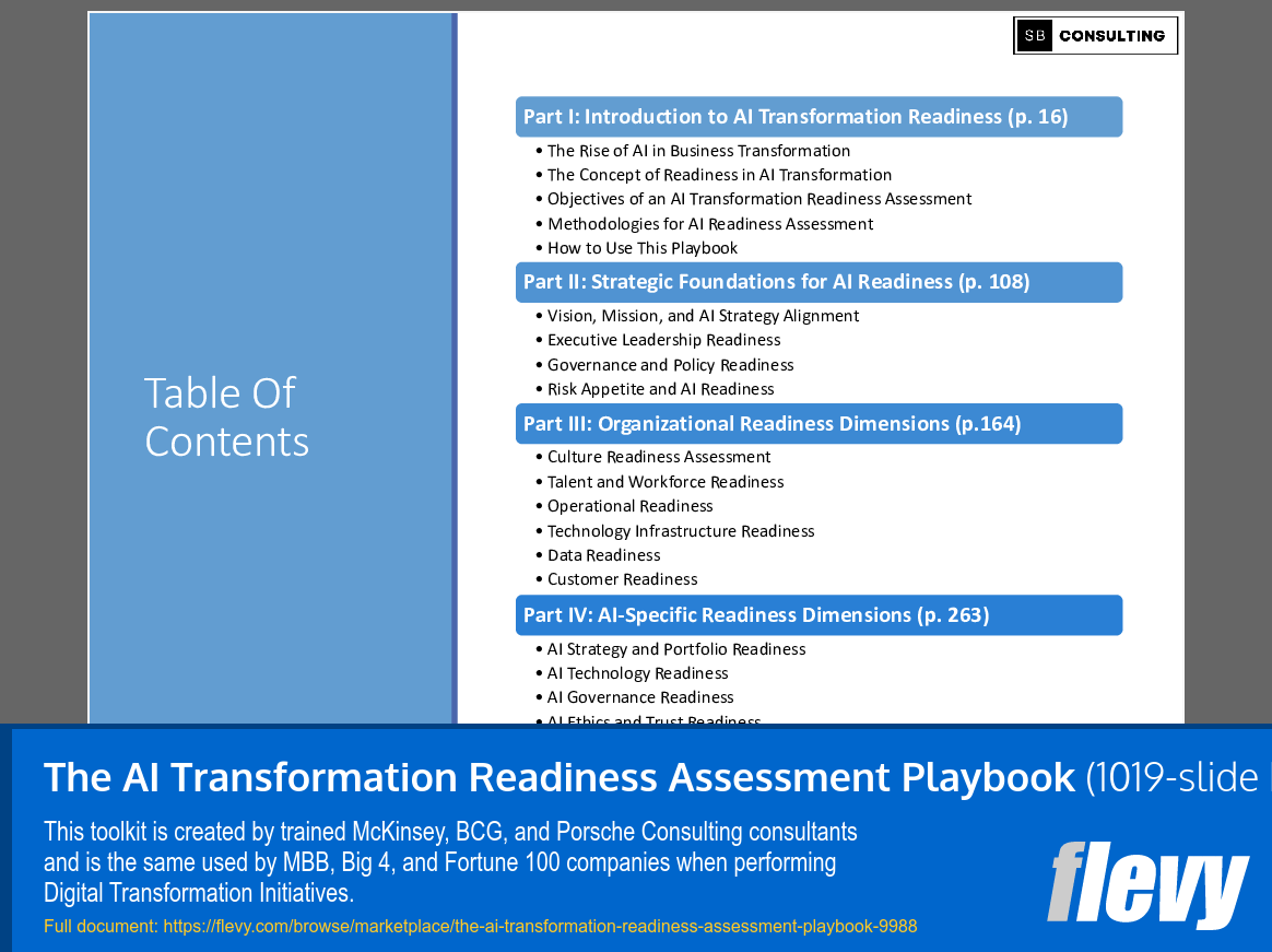 AI Transformation Readiness Assessment Playbook (1019-slide PPT PowerPoint presentation slide deck (PPTX)) Preview Image