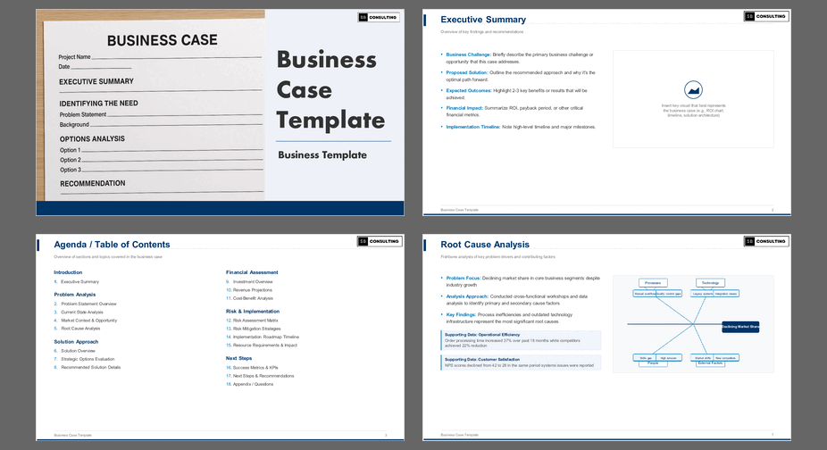 Business Case Template (22-slide PPT PowerPoint presentation slide deck (PPTX)) Preview Image