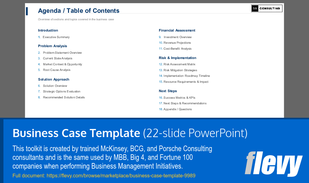 Business Case Template (22-slide PPT PowerPoint presentation slide deck (PPTX)) Preview Image