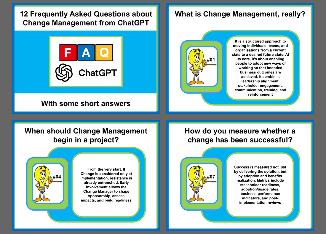 12 FAQ's about Change Management from ChatGPT (13-slide PPT PowerPoint presentation slide deck (PPT)) Preview Image