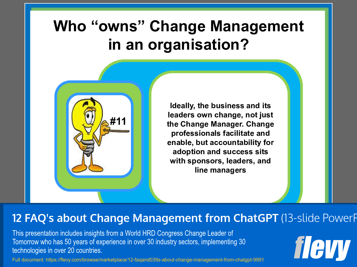 12 FAQ's about Change Management from ChatGPT (13-slide PPT PowerPoint presentation slide deck (PPT)) Preview Image