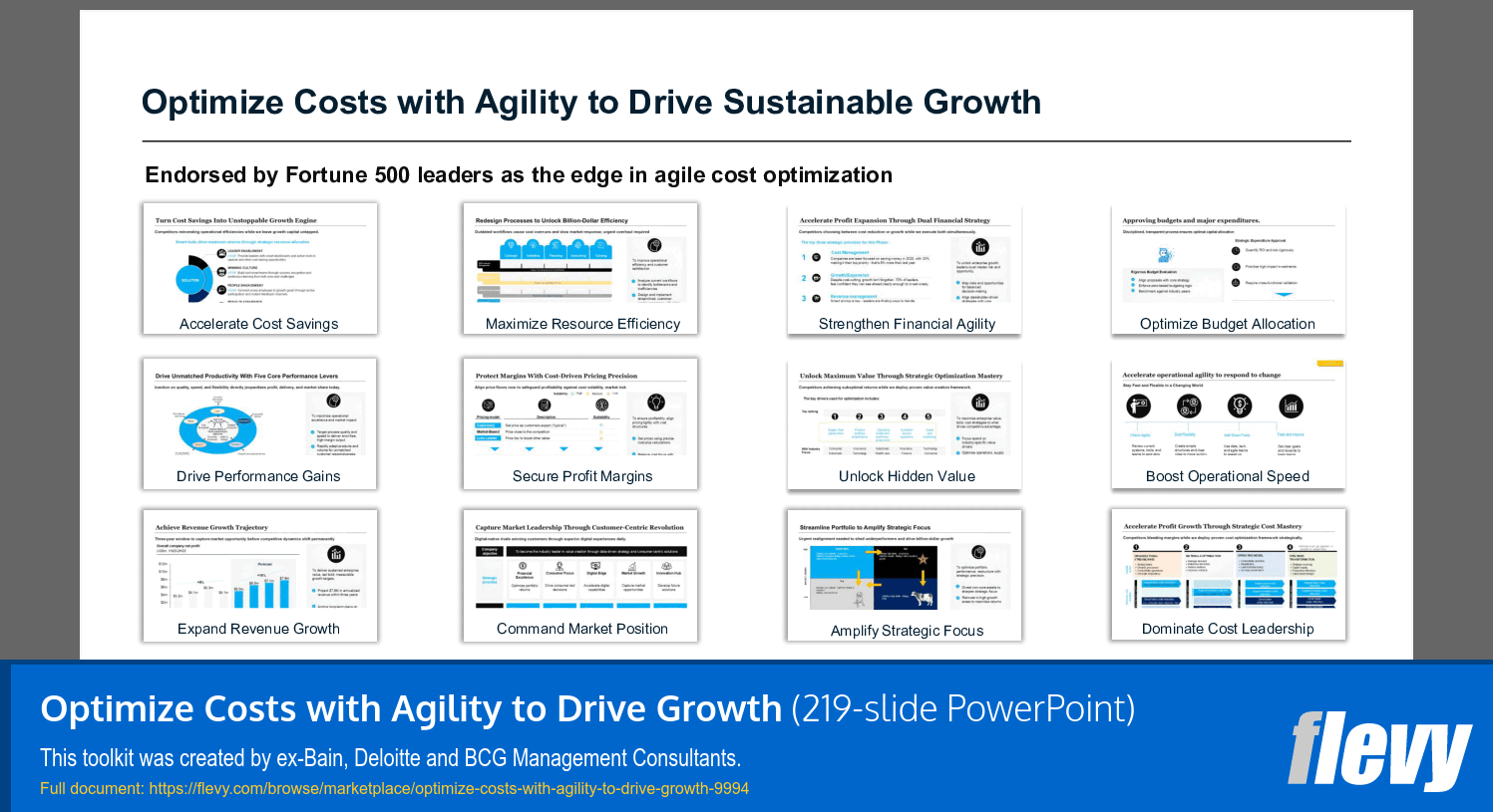 Optimize Costs with Agility to Drive Growth (219-slide PPT PowerPoint presentation slide deck (PPTX)) Preview Image